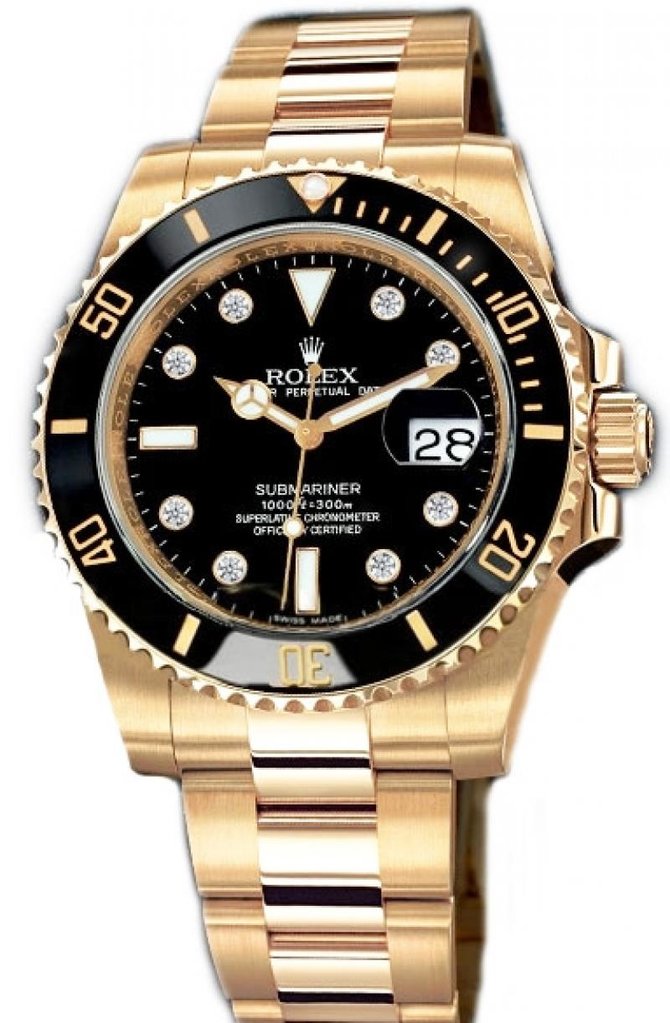 Rolex 116618 black dial 8 diamond Submariner Date Yellow Gold